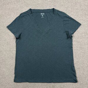 Madewell Shirt Women's Size S Green Short Sleeve V Neck Lightweight Cotton